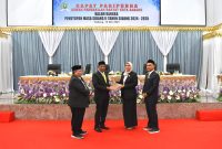 Penyerahan Laporan Dewan Perwakilan Rakyat Kota (DPRK) Sabang rapat paripurna dengan agenda penyampaian laporan dan rekomendasi Panitia Khusus (Pansus) terhadap Laporan Keterangan Pertanggungjawaban (LKPJ) Wali Kota Sabang Tahun Anggaran 2024-2025