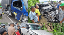 Tiga kendaraan yang terlibat lakalantas beruntun ringsek