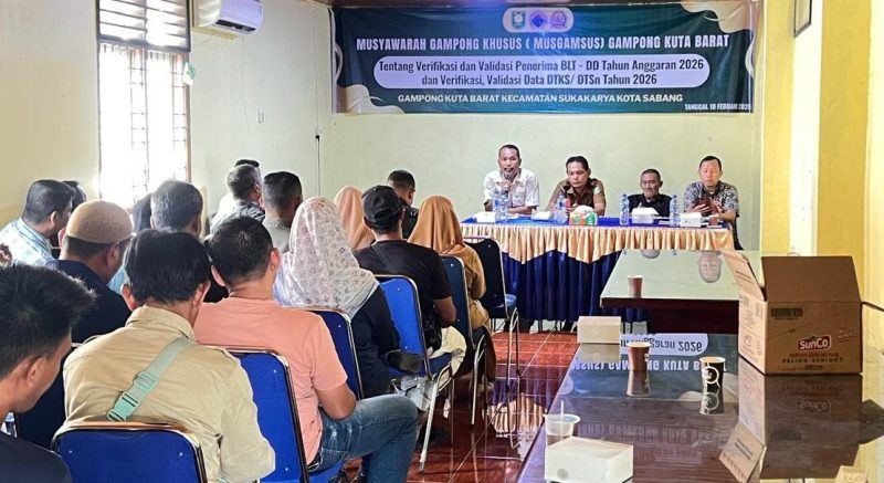 Pemerintah Gampong Kuta Barat melaksanakan Musyawarah Gampong (Musgam) dalam rangka penetapan Calon Keluarga Penerima Manfaat (KPM) Bantuan Langsung Tunai (BLT) Desa Tahun Anggaran 2026, Selasa (10/2).