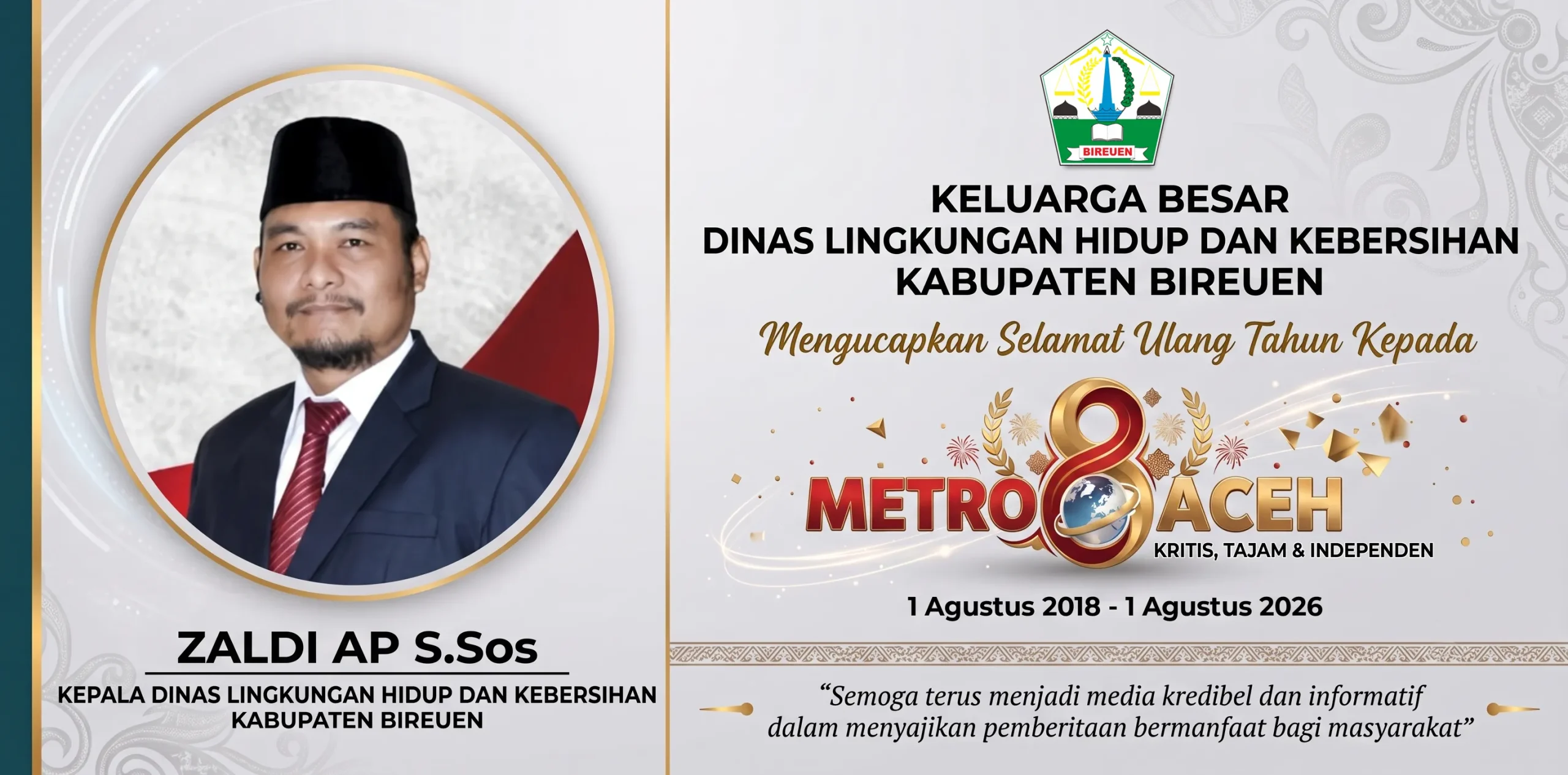 Ucapan HUT Metro Aceh - DLHK Bireuen