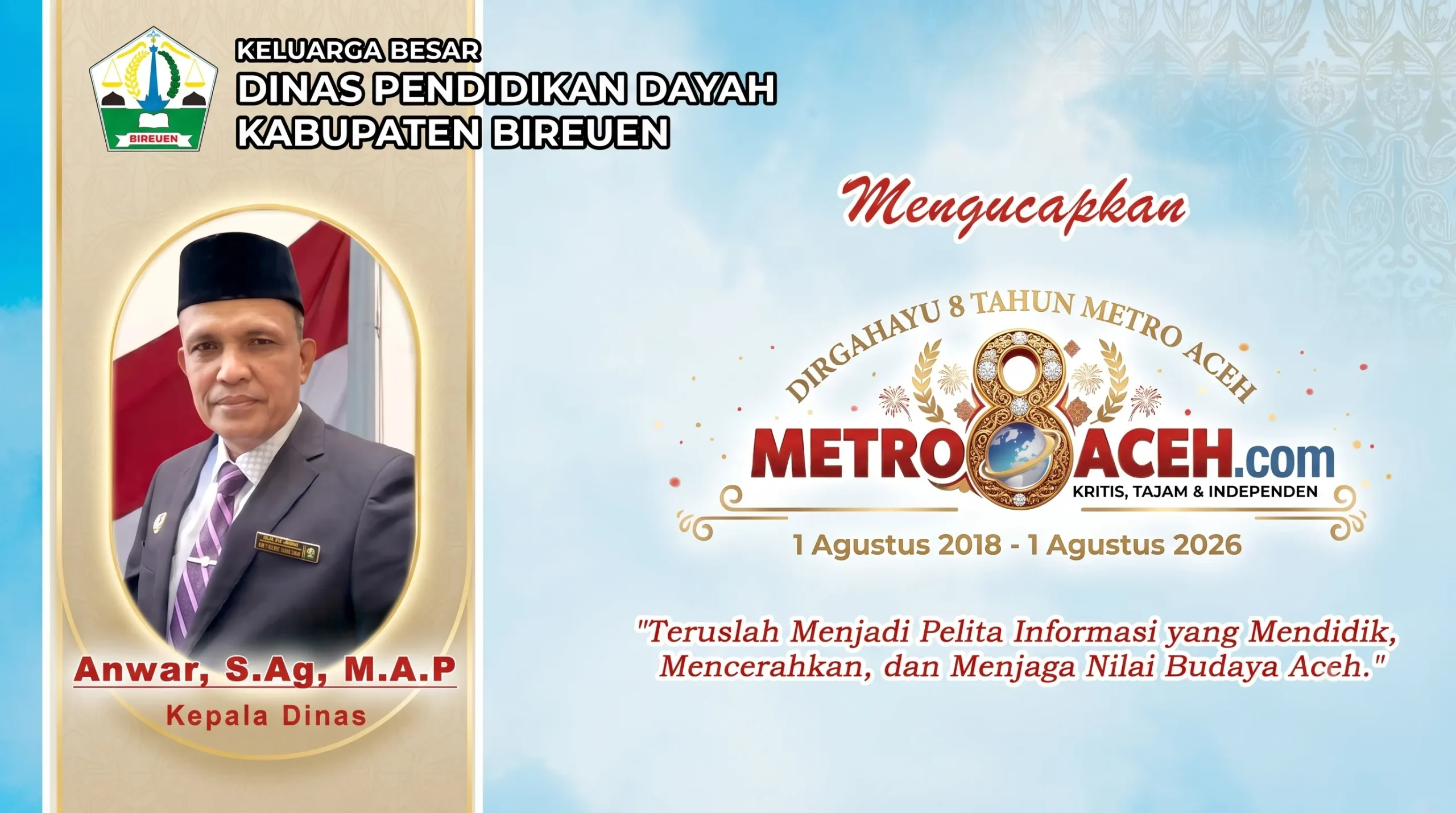 Ucapan HUT Metro Aceh - Dinas Pendidikan Dayah