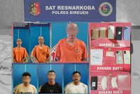 Enam pelaku pengedar sabu yang berhasil dibekuk tim opsnal Satresnarkona Polres Bireuen.