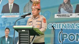 Kapolres Bireuen, AKBP Yulhendri, SH.,SIK.,S.Psi.,MIK narasumber Pomaba UNIKI yang berlangsung, Sabtu (29/8) pagi.