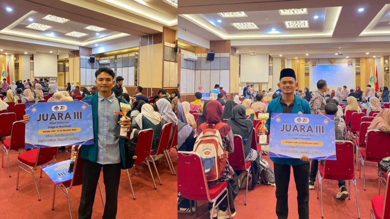Mahasiswa UNIKI Bireuen, Mudawali Al Khalidi dan Teuku Khairun Navis meraih juara dalam MTQN di Universitas Negeri Padang (UNP) 2026.